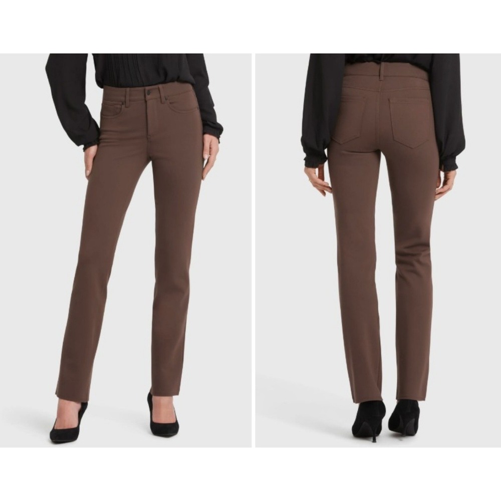 NYDJ Womens Sculpt Her Marilyn Straight Leg Pants Size 14P Brown Lift Tuck Ponte